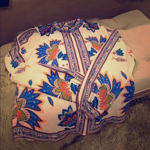 Multi print mock neck blouse